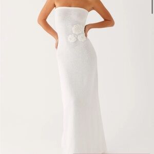 Peppermayo Arli Strapless Maxi Dress in ivory